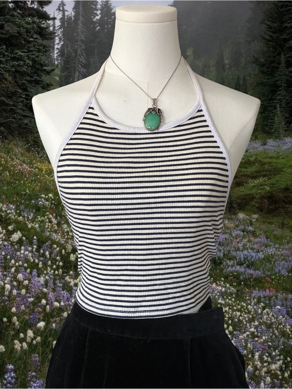 Better Be Black and White Striped Ribbed Halter Crop Top